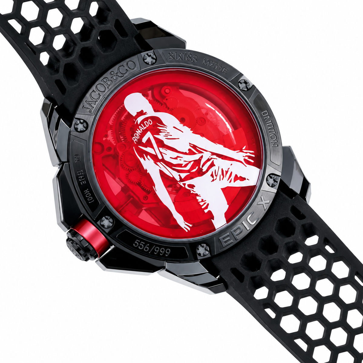 Jacob & Co. Epic X CR7 Black DLC Tourbillon Skeleton Red Honeycomb Rubber Watch