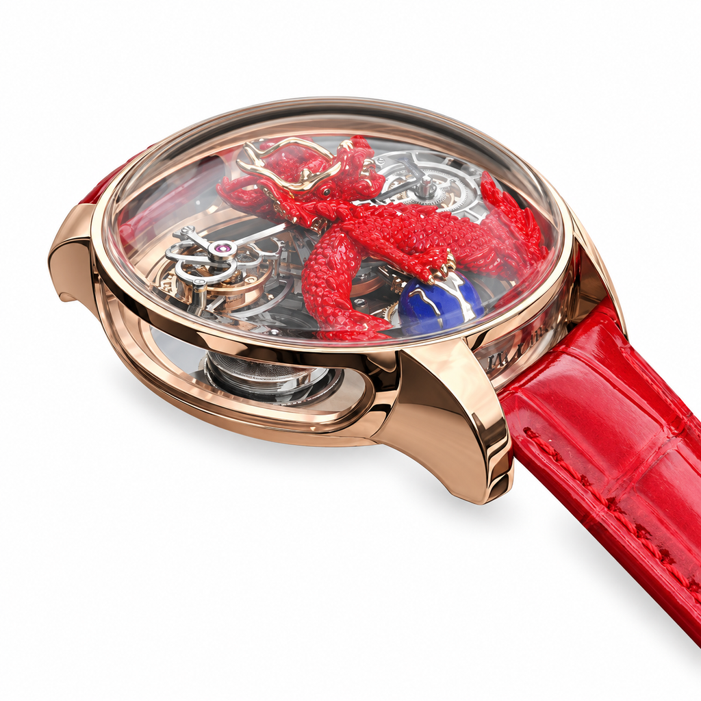 Jacob & Co. Astronomia Art Red Dragon Rose Gold Tourbillon Blue Orb Red Leather Watch