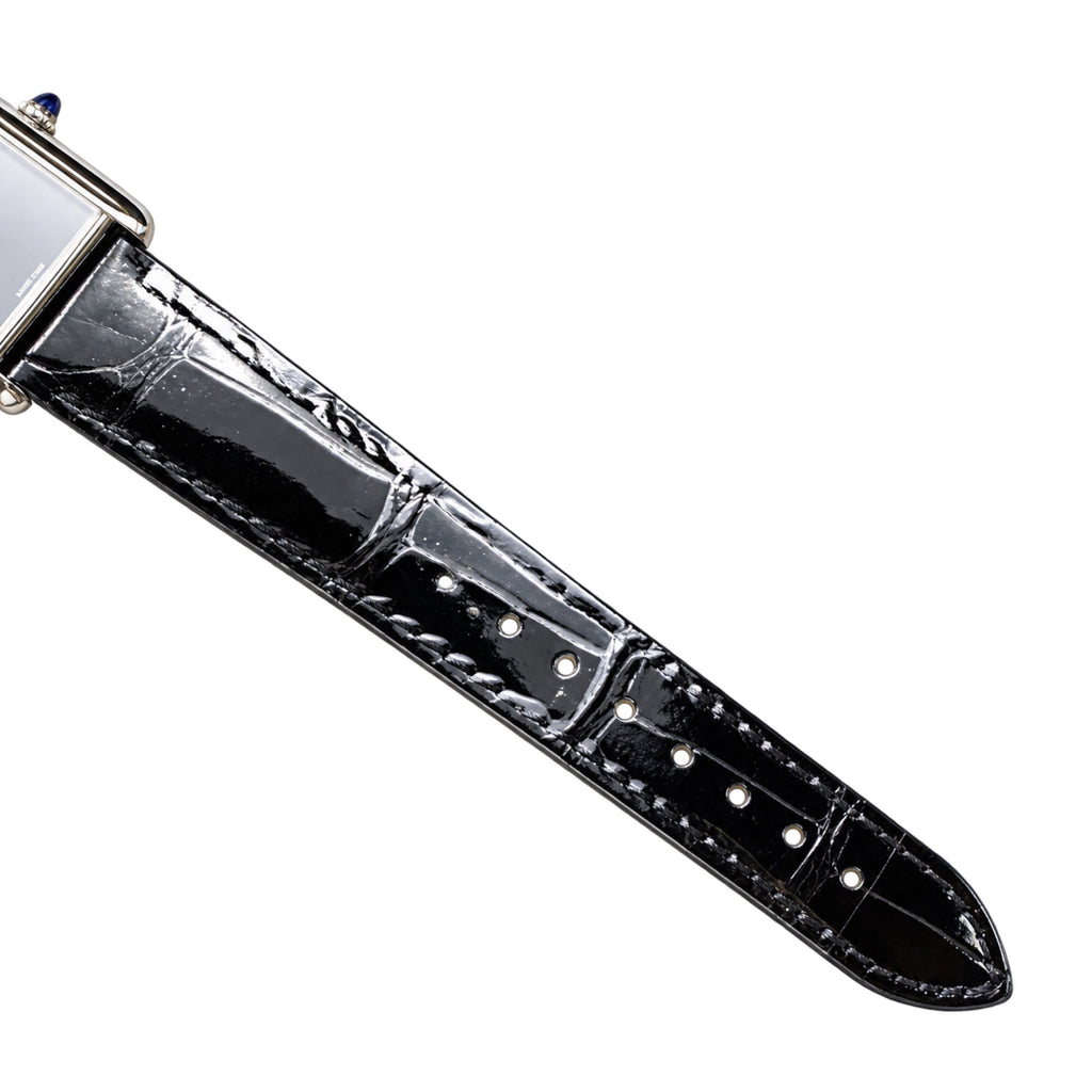 Cartier Tank Must — Steel, Black Lacquer Dial & Black Alligator Strap, Large