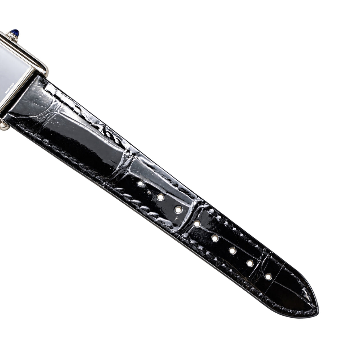 Cartier Tank Must — Steel, Black Lacquer Dial & Black Alligator Strap, Large