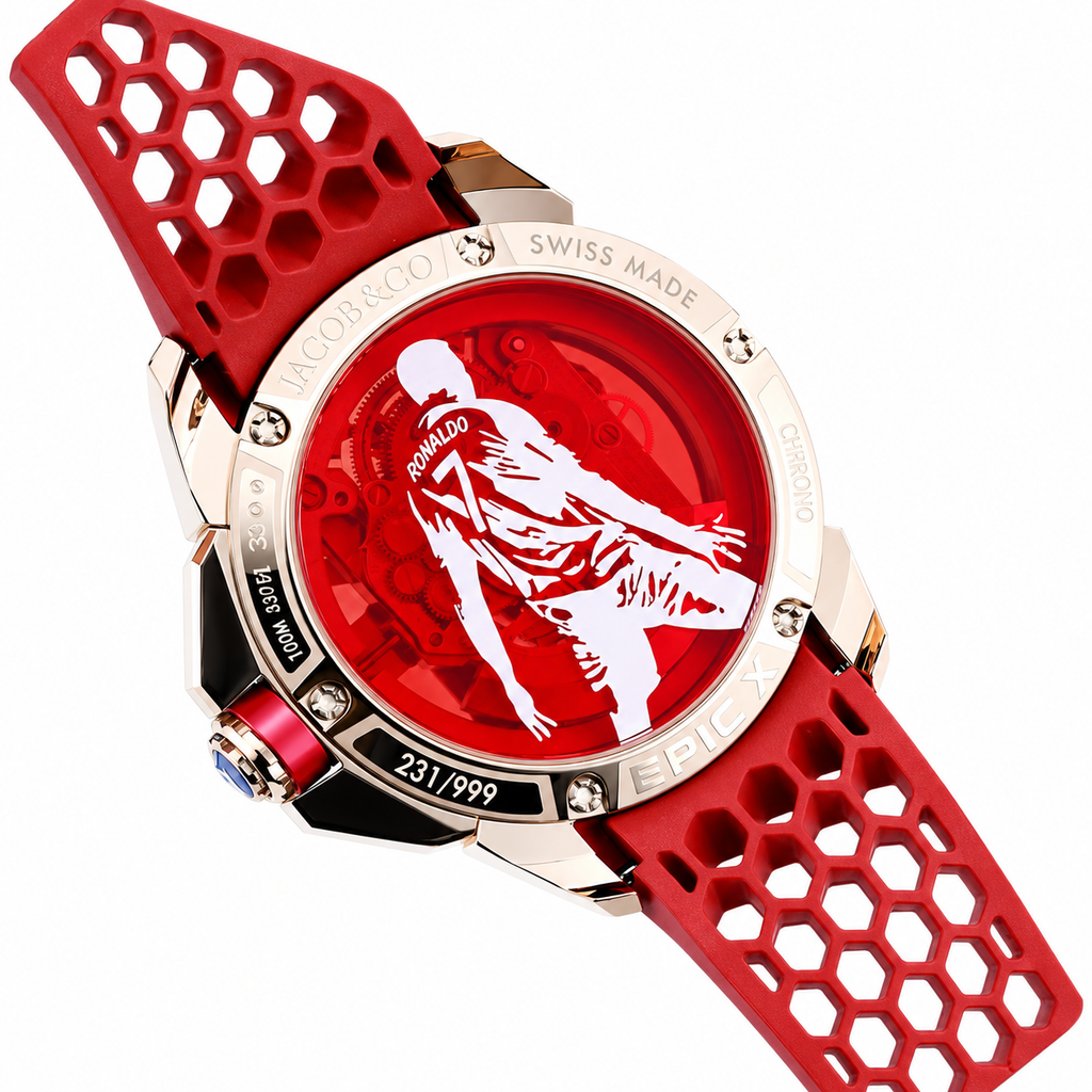 Jacob & Co. Epic X CR7 Rose Gold Diamond Tourbillon Skeleton Red Rubber Watch