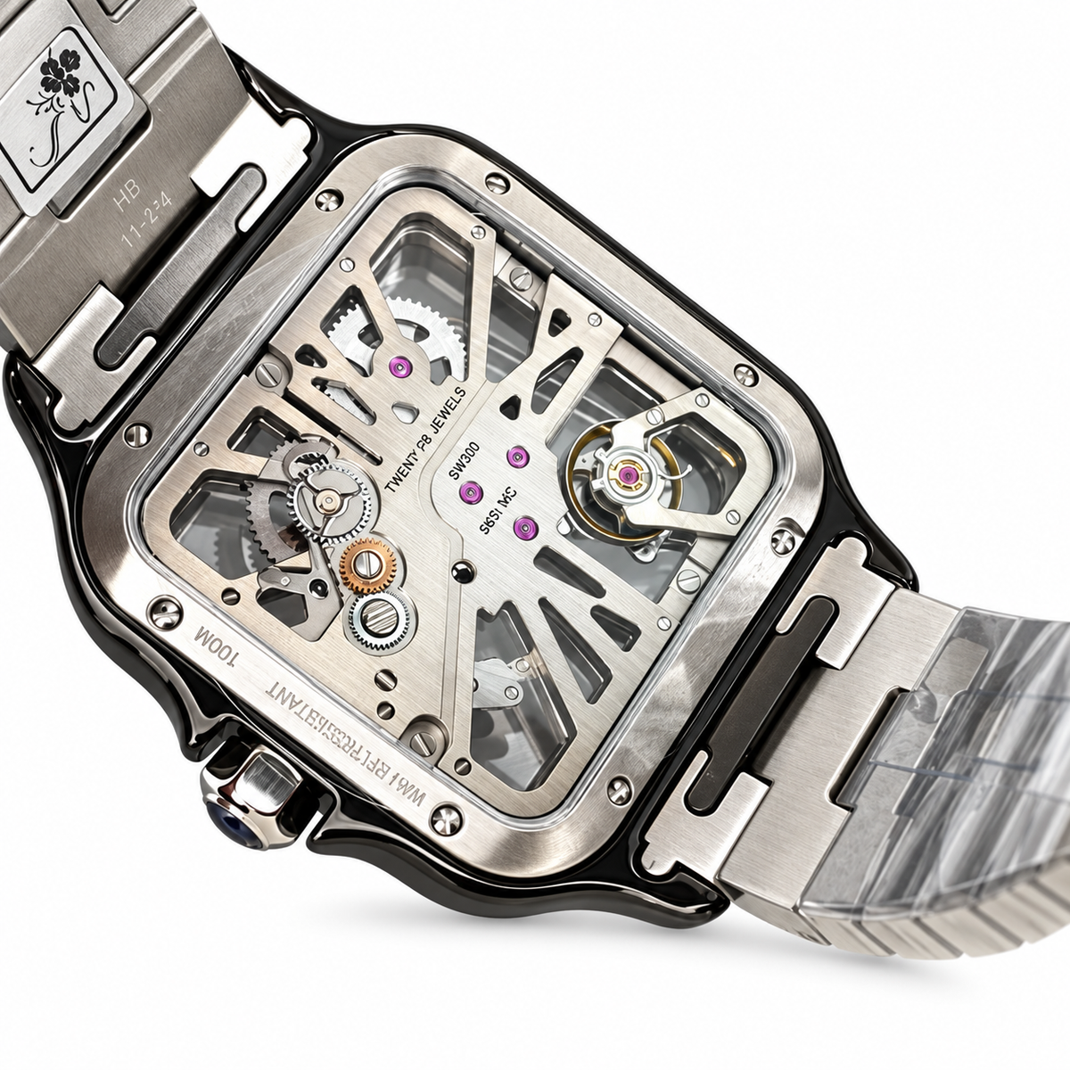 Cartier Santos Large Skeleton — Steel & ADLC, Skeleton Dial, Roman Numerals & Steel Bracelet, Automatic
