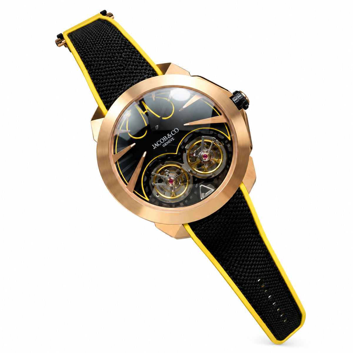 Jacob & Co. Epic X Doppel Litt Twinscan Rose Gold Double Tourbillon Yellow Watch