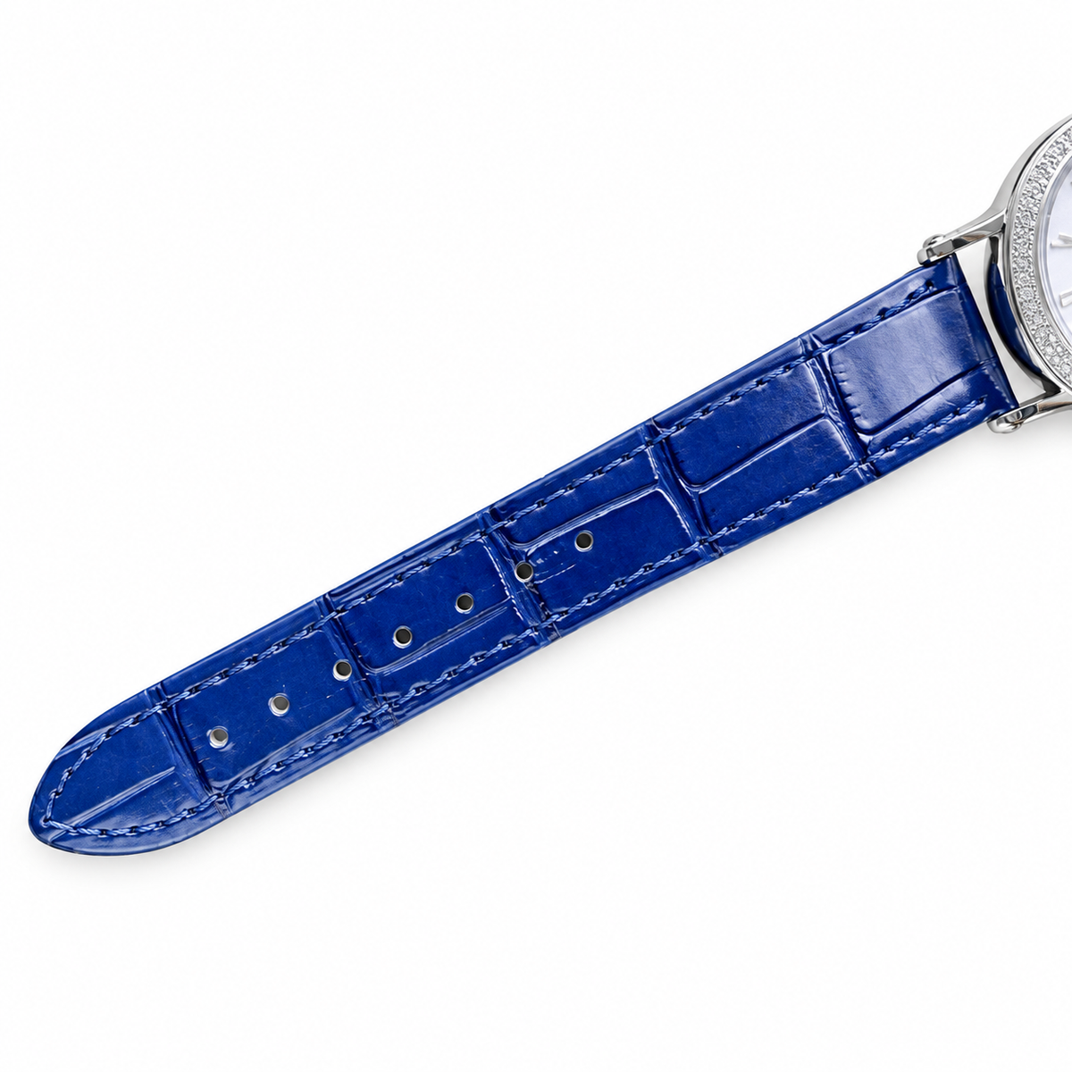 Patek Philippe Calatrava — 18K White Gold, Diamond Bezel & Blue Alligator Strap