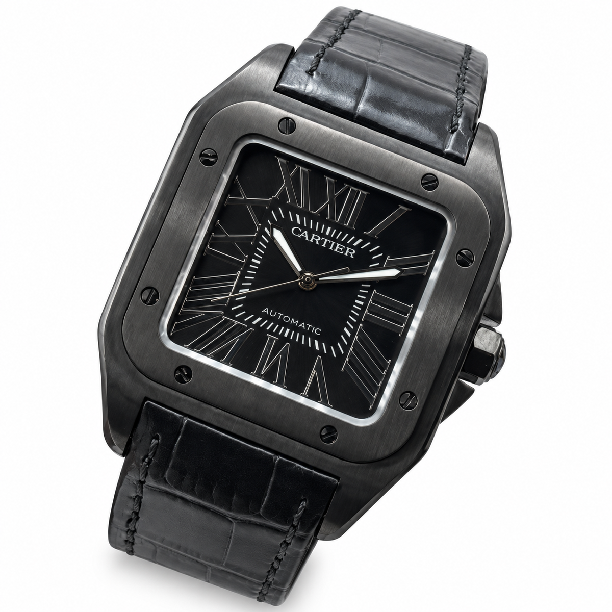 Cartier Santos de Cartier Automatic — Black ADLC, Black Dial & Alligator Strap