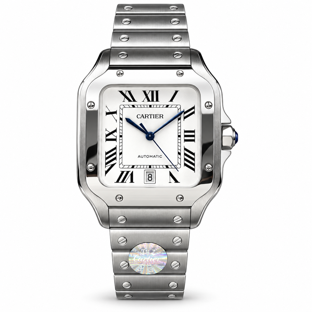 Cartier Santos de Cartier Large — Steel, White Dial, Roman Numerals, Date & Steel Bracelet, Automatic