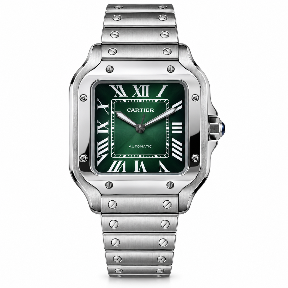 Cartier Santos de Cartier Large Stainless Steel Emerald Green Dial Automatic Integrated Bracelet Watch