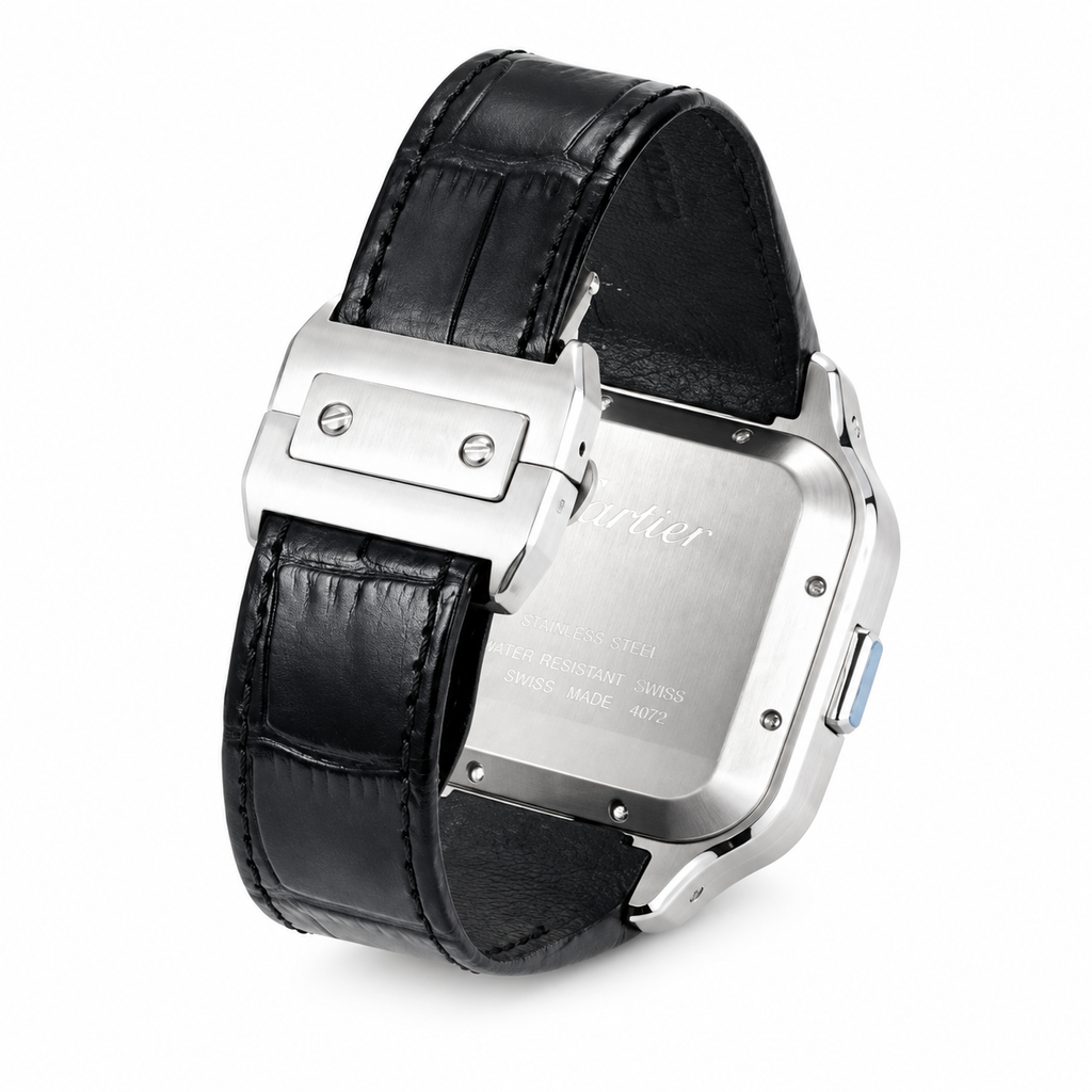 Cartier Santos de Cartier Chronograph — Steel, Full Diamond Bezel & Black Alligator Strap