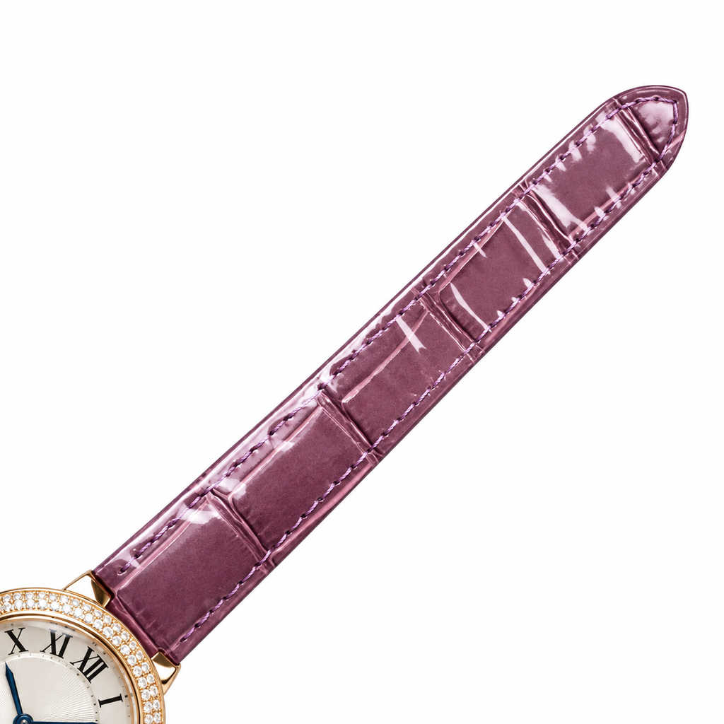 Cartier Ballon Bleu Automatic — 18K Yellow Gold, Diamond Bezel & Purple Alligator Strap