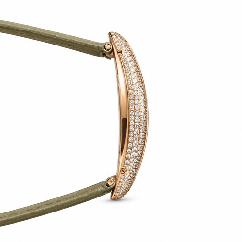Cartier Baignoire Allongée — 18K Rose Gold, Diamond Bezel, White Dial & Olive Alligator Strap, Women