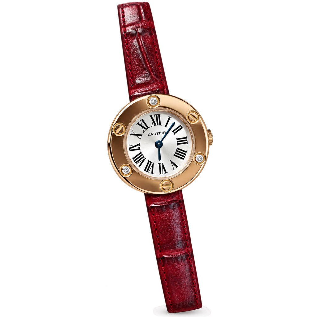 Cartier Love — 18K Rose Gold, 4 Diamonds & Red Alligator Strap