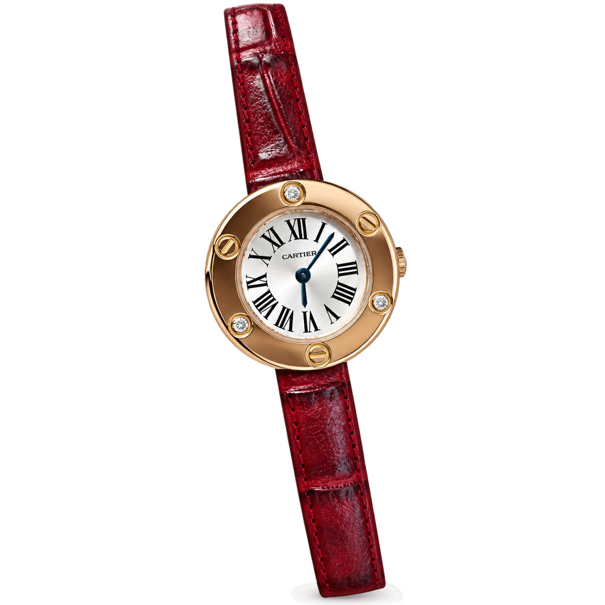 Cartier Love — 18K Rose Gold, 4 Diamonds & Red Alligator Strap