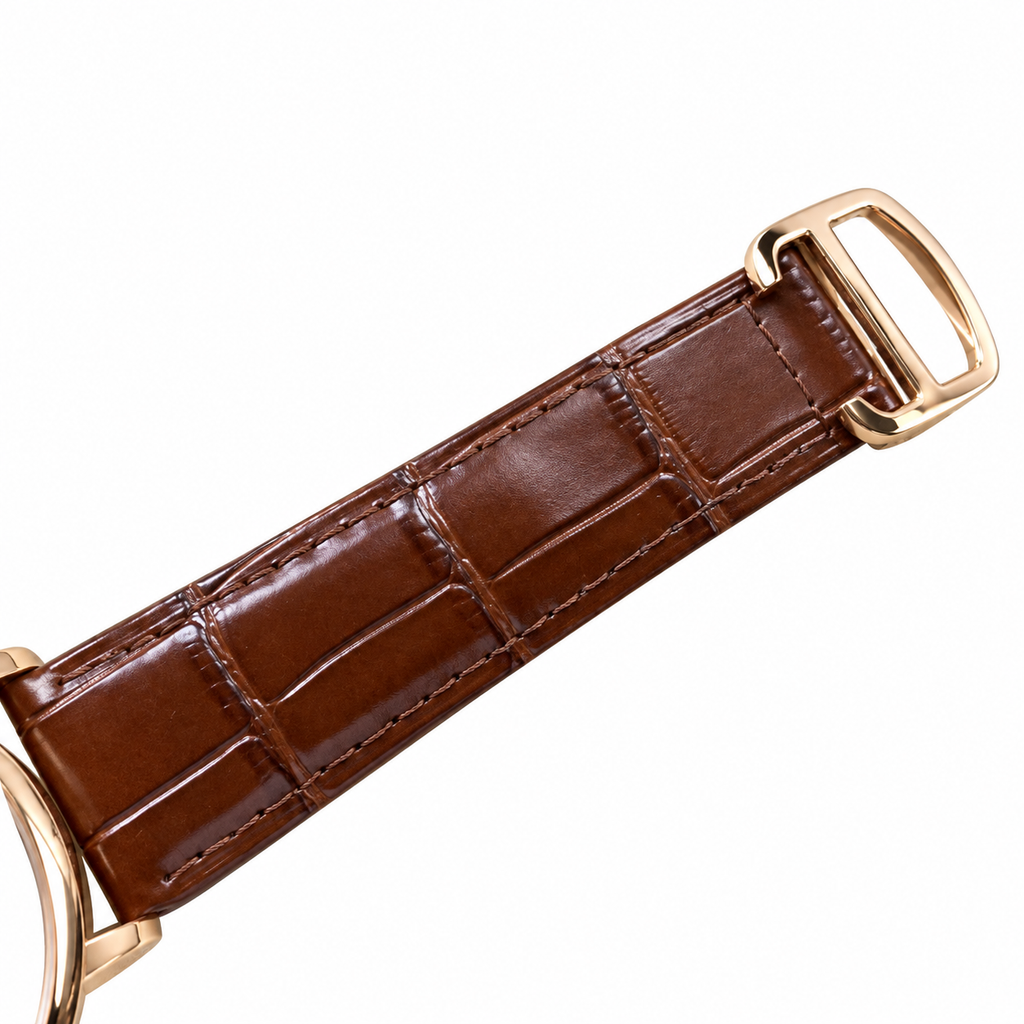 Cartier Rotonde Rose Gold Tourbillon Silver Dial Brown Strap Watch – KDY