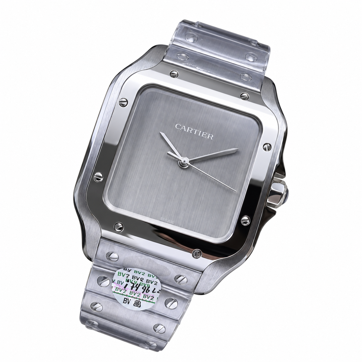 Cartier Santos Large Steel Silver Grey Dial No-Index Quartz Bracelet Watch – KDY