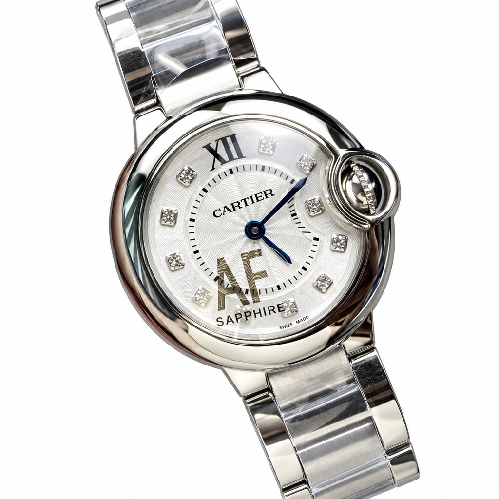Cartier Ballon Bleu 33mm — Stainless Steel, Diamond Hour Markers & Steel Bracelet