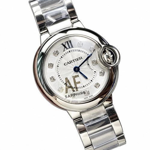 Cartier Ballon Bleu 33mm — Stainless Steel, Diamond Hour Markers & Steel Bracelet