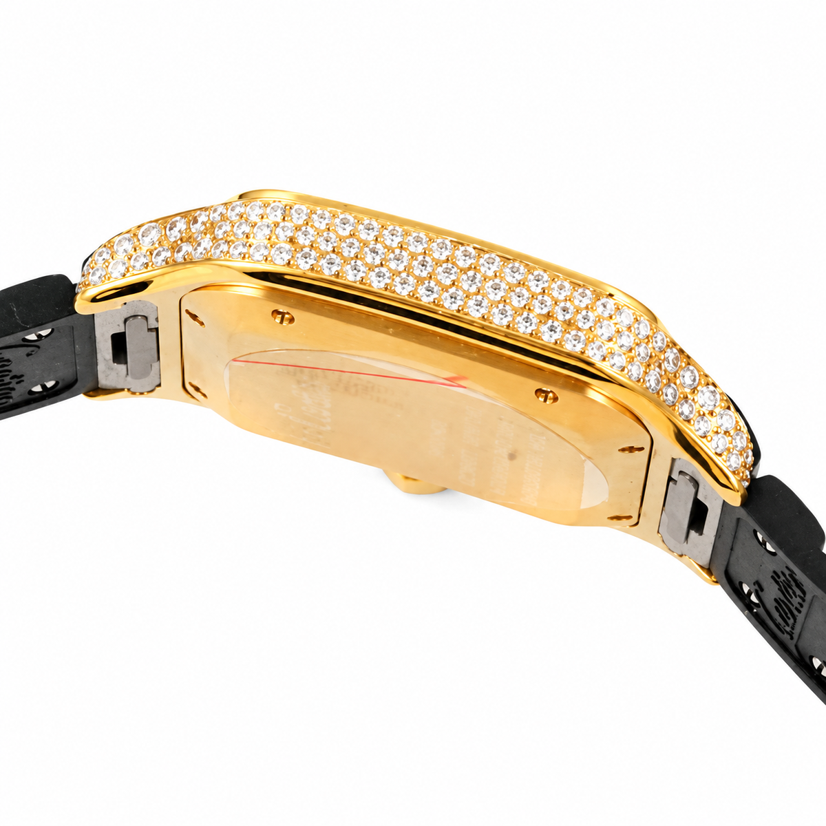 Cartier Santos de Cartier Automatic — 18K Yellow Gold, Full Diamond Bezel & Black Rubber Strap, Large
