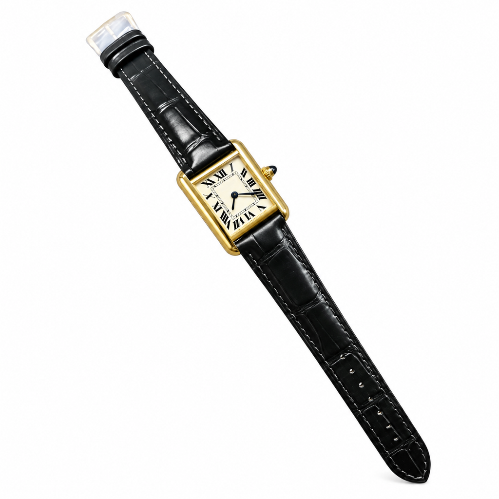 Cartier Tank Louis Cartier Small — 18K Yellow Gold, Cream Dial, Roman Numerals & Black Alligator Strap, Women