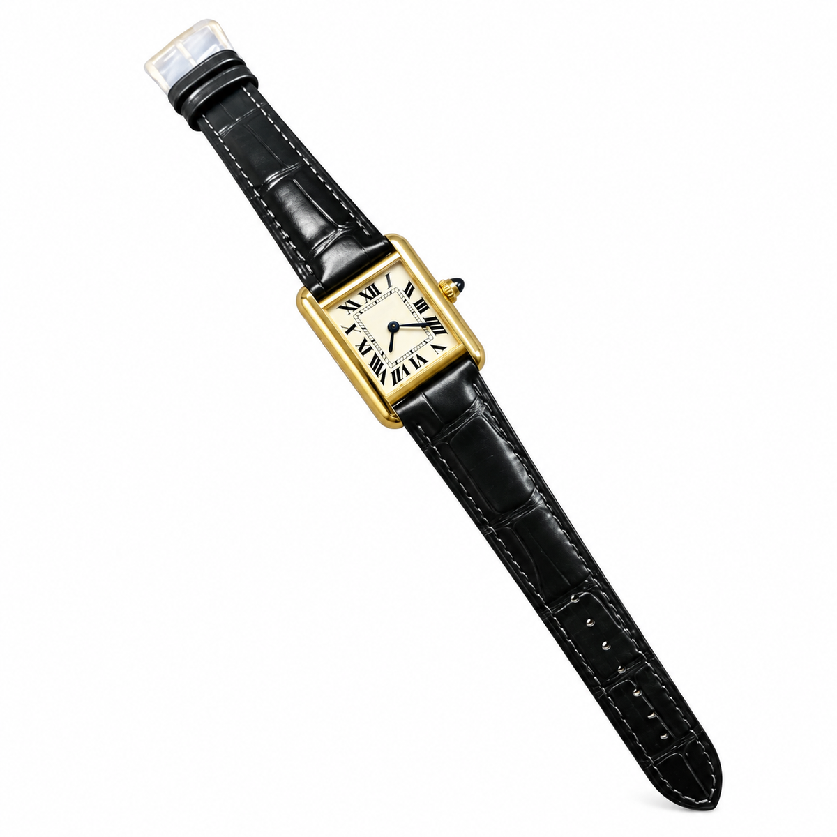 Cartier Tank Louis Cartier Small — 18K Yellow Gold, Cream Dial, Roman Numerals & Black Alligator Strap, Women