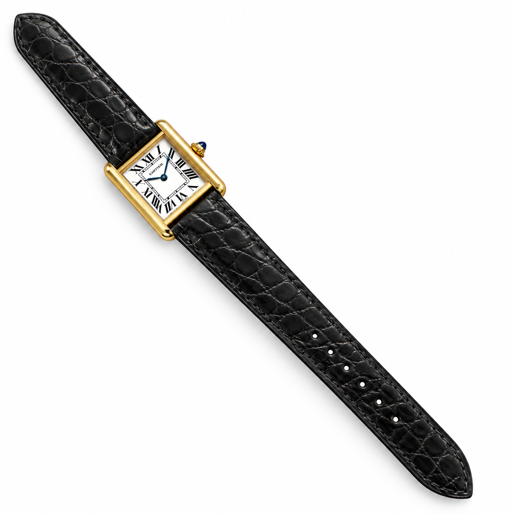 Cartier Tank Solo Large Yellow Gold Ivory Dial Black Strap Watch – KDY