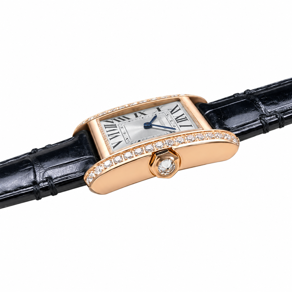 Cartier Tank Louis Cartier — 18K Rose Gold, Diamond Brancards, Silver Dial & Black Alligator Strap, Women
