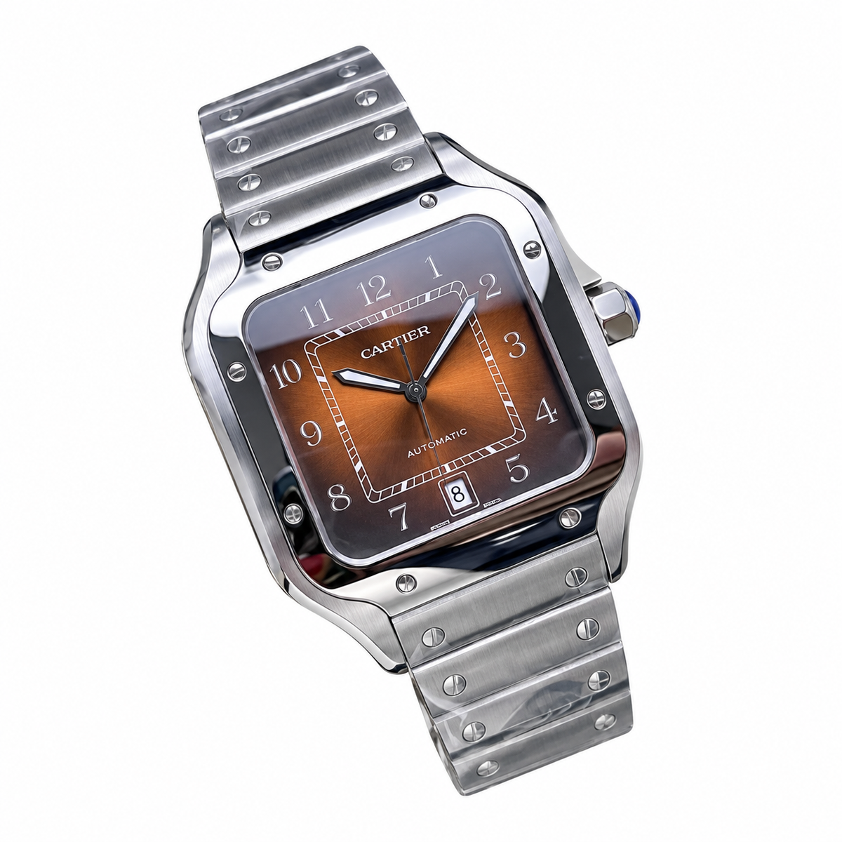 Cartier Santos Arabic Numerals Brown Dial Steel Watch – KDY