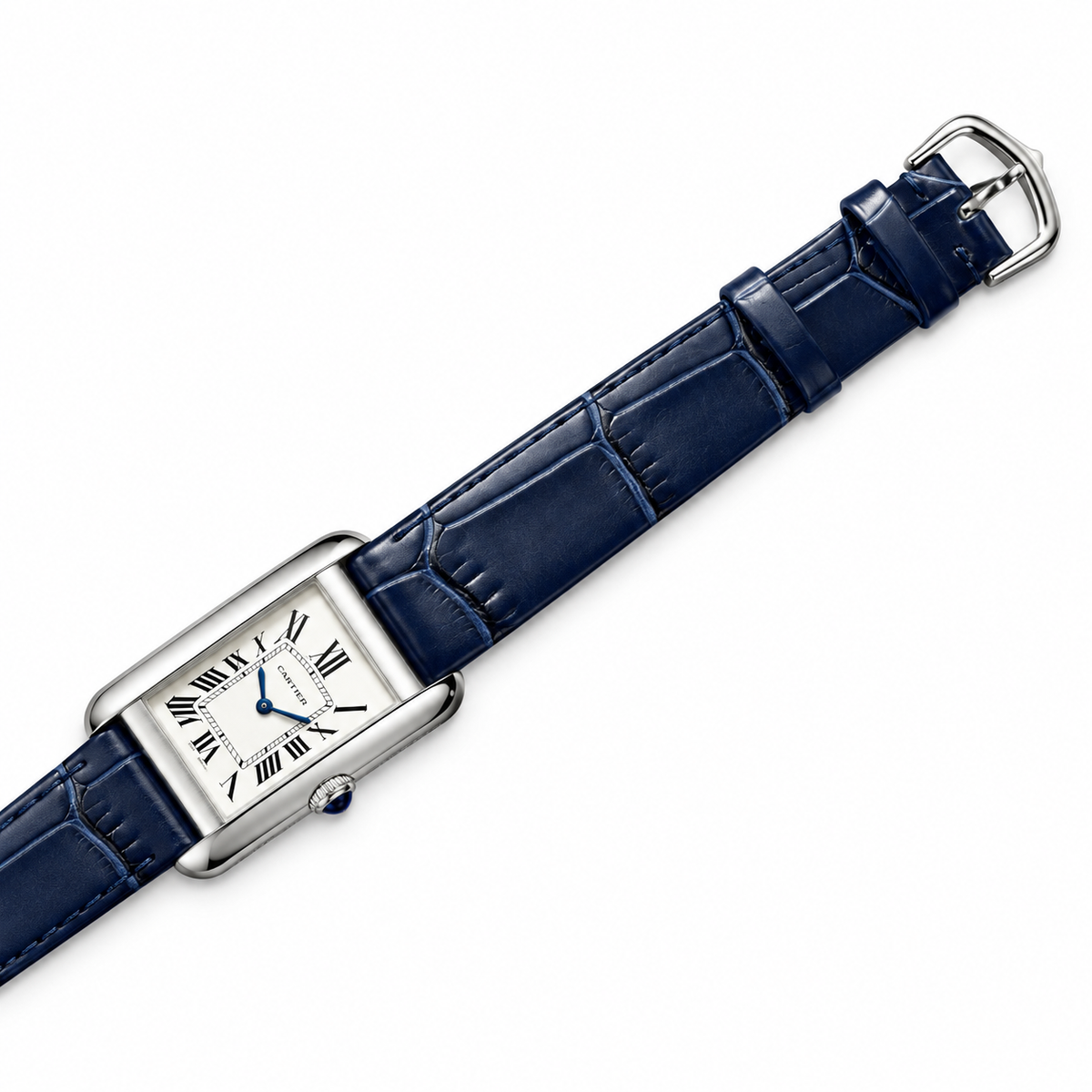 Cartier Tank Américaine Steel Silver Dial Blue Strap Watch – KDY