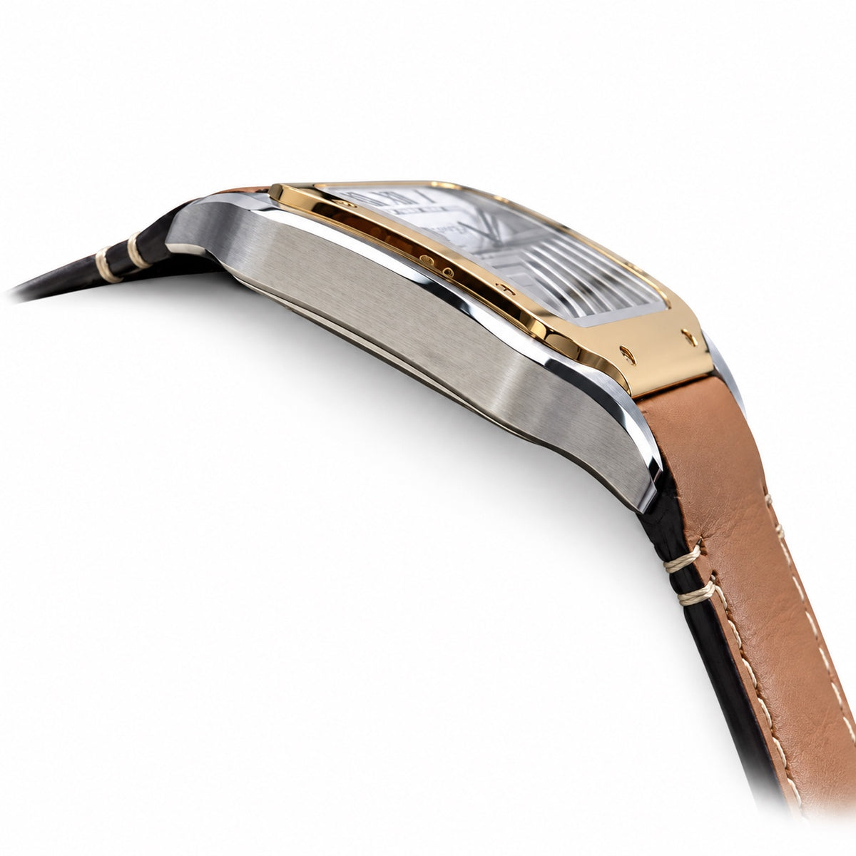 Cartier Santos de Cartier — Two-Tone Yellow Gold & Steel, White Dial & Tan Leather Strap