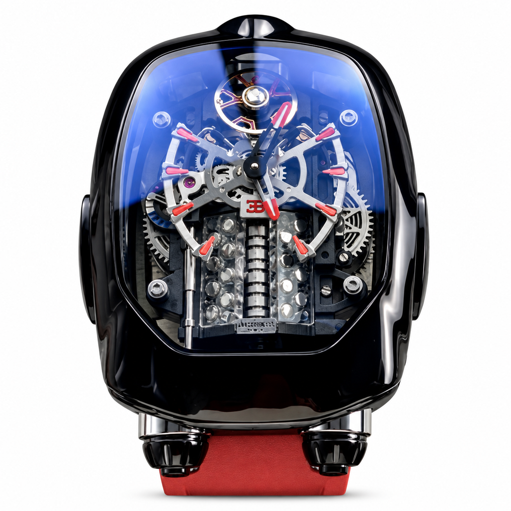 Jacob & Co. x Bugatti Twin Turbo Furious Black DLC Titanium 16-Cylinder Engine Tourbillon Blue Sapphire Dome Red Rubber Watch