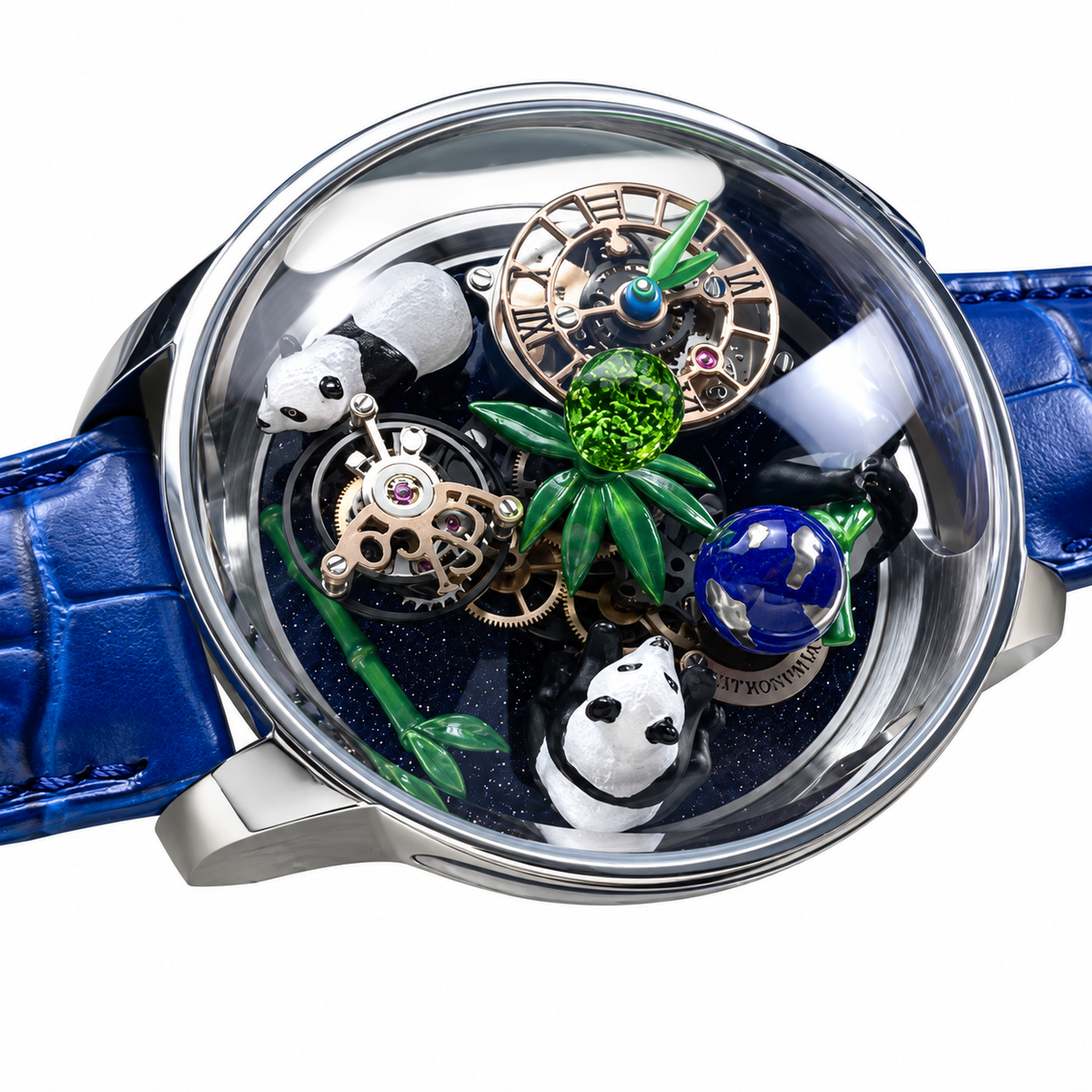 Jacob & Co. Astronomia Panda Steel Dome Tourbillon 3D Enamel Blue Leather Watch
