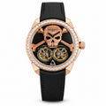Jacob & Co. Memento Mori 18K Rose Gold Skull Crossbones Double Flying Tourbillon Diamond Bezel Black Fabric Watch