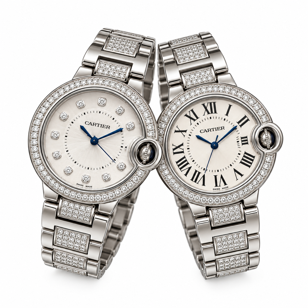 Cartier Ballon Bleu de Cartier — Diamond Bezel, Pink Dial & Diamond Steel Bracelet