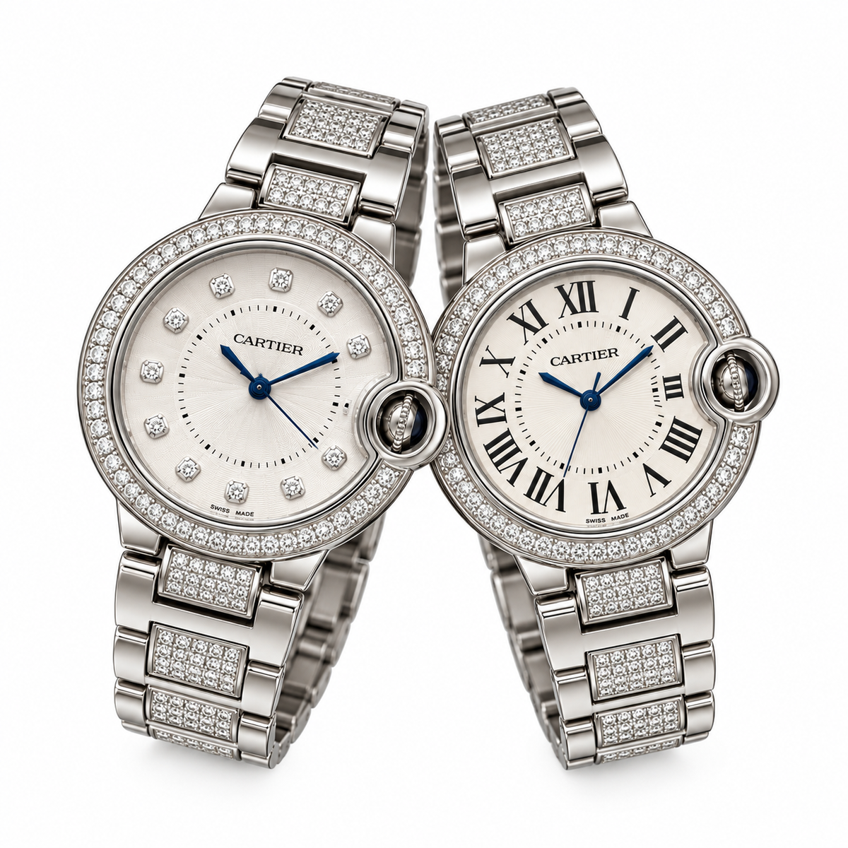 Cartier Ballon Bleu de Cartier — Diamond Bezel, Pink Dial & Diamond Steel Bracelet