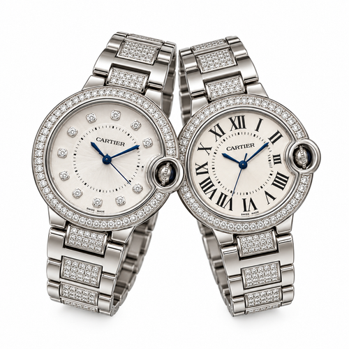 Cartier Ballon Bleu de Cartier — Diamond Bezel, Pink Dial & Diamond Steel Bracelet
