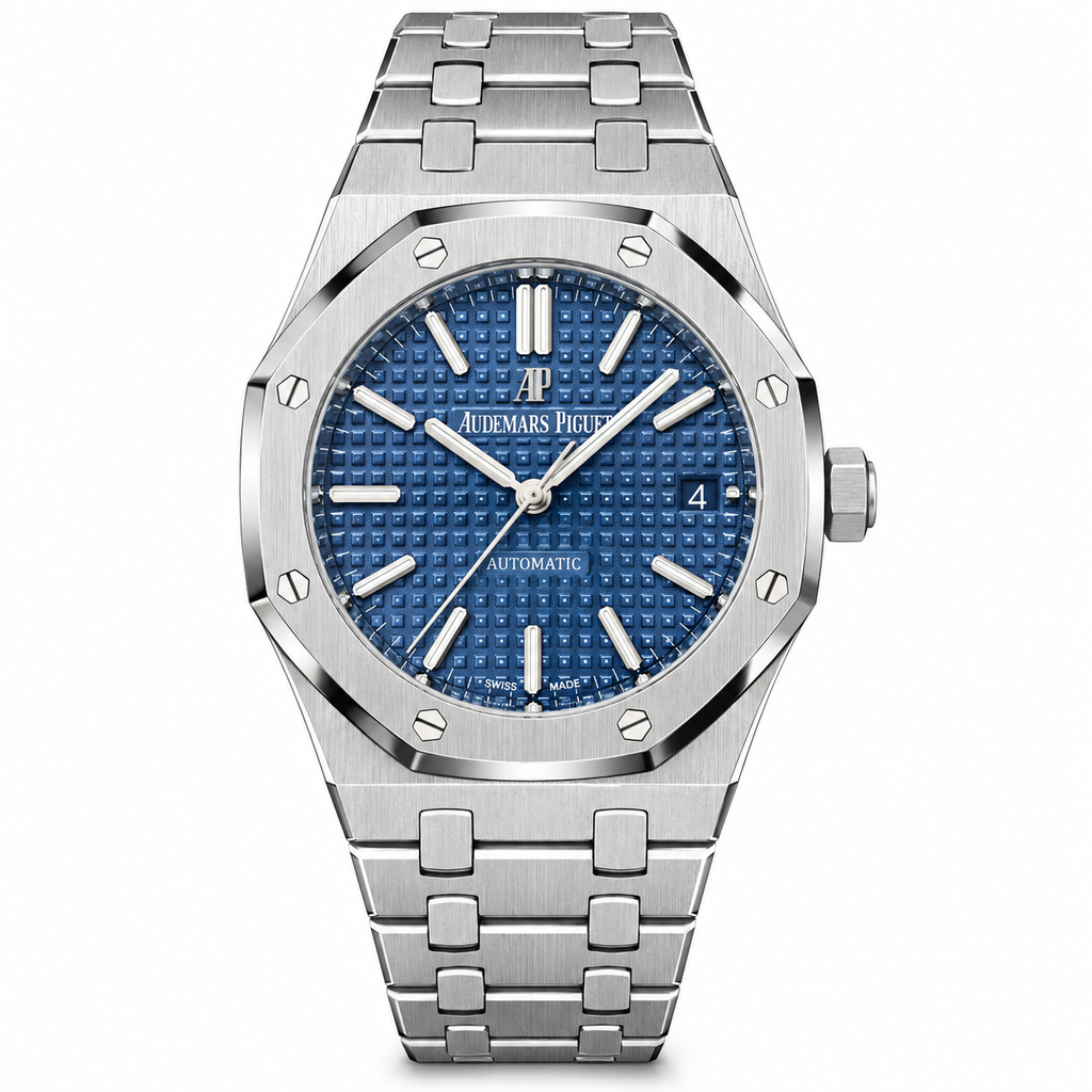 Audemars Piguet Royal Oak Blue Grande Tapisserie Dial Steel Bracelet Automatic Watch