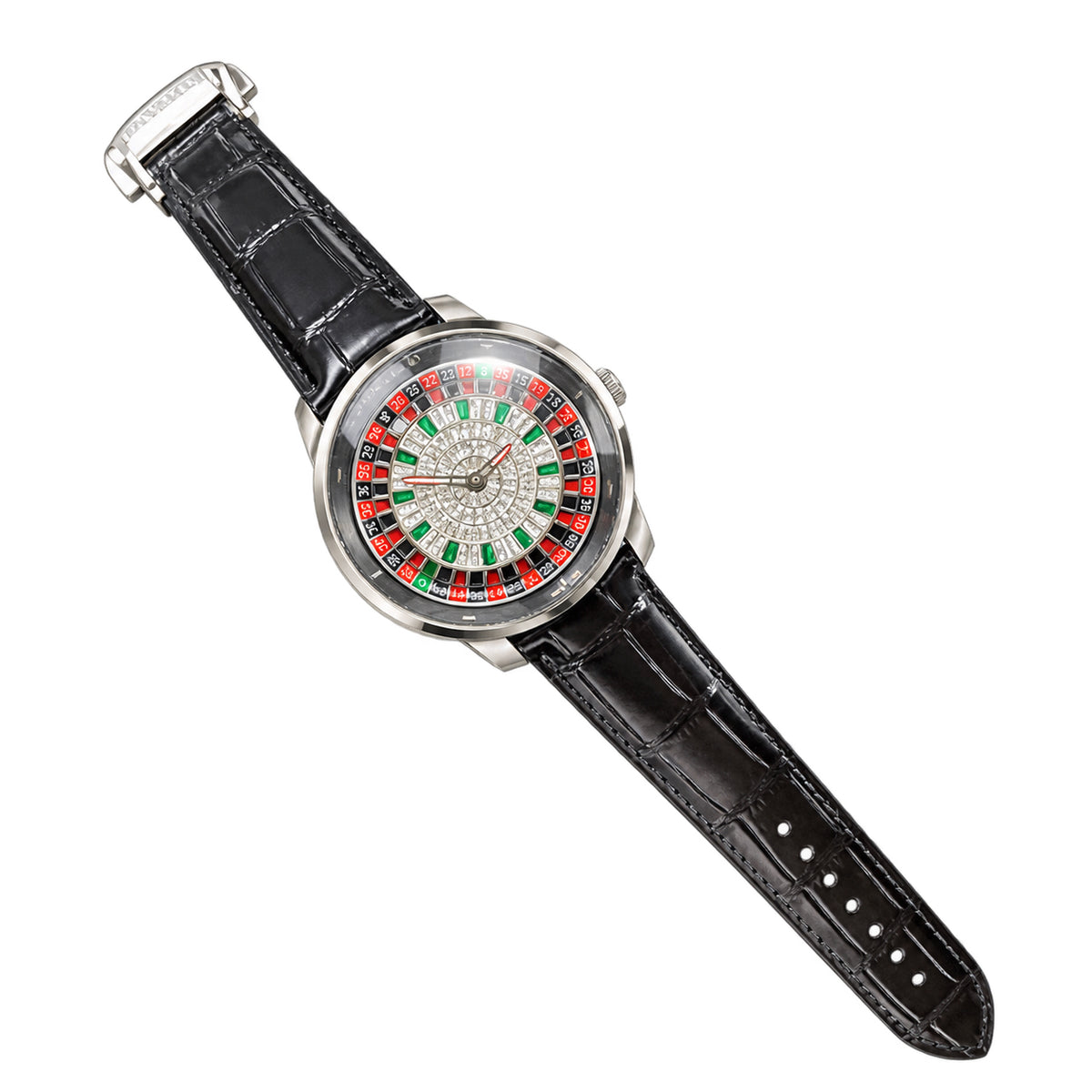 Jacob & Co. Casino Steel Diamond Emerald Roulette Black Leather Watch