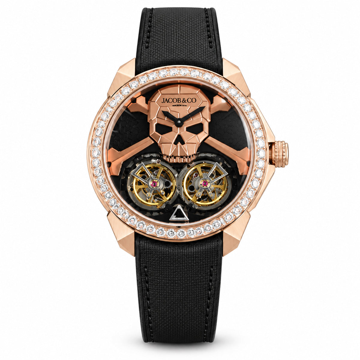 Jacob & Co. Memento Mori Rose Gold Skull Double Tourbillon Diamond Watch