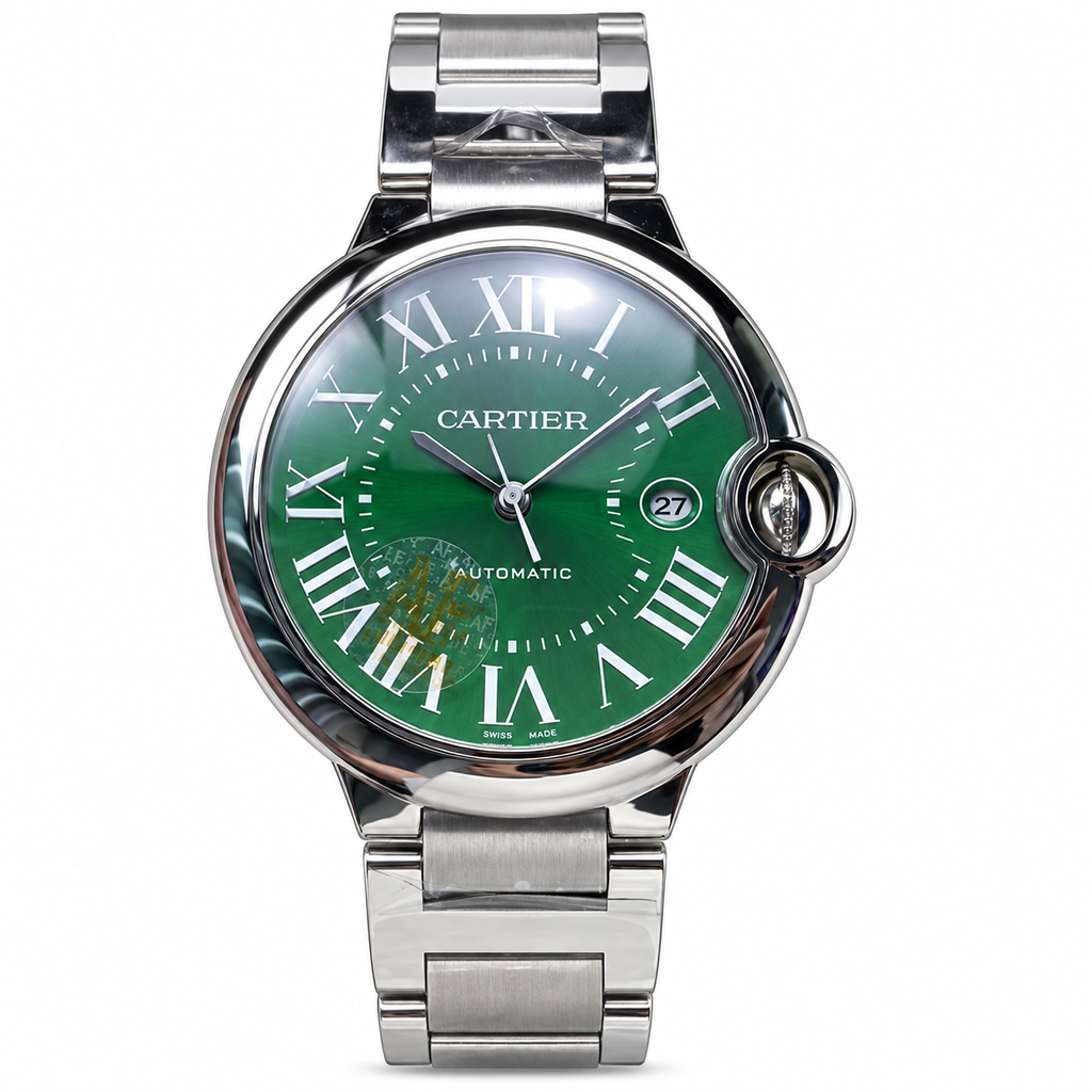 Cartier Ballon Bleu Large Stainless Steel Emerald Green Dial Automatic Date Integrated Bracelet Watch