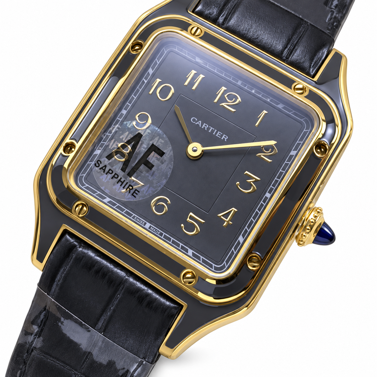 Cartier Santos-Dumont — 18K Yellow Gold, Grey Dial, Arabic Numerals & Grey Alligator Strap