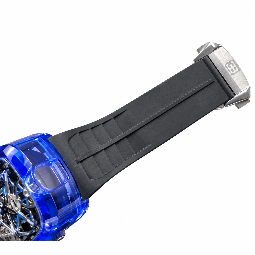Jacob & Co. x Bugatti Chiron Full Blue Sapphire Tourbillon Engine Black Rubber Watch