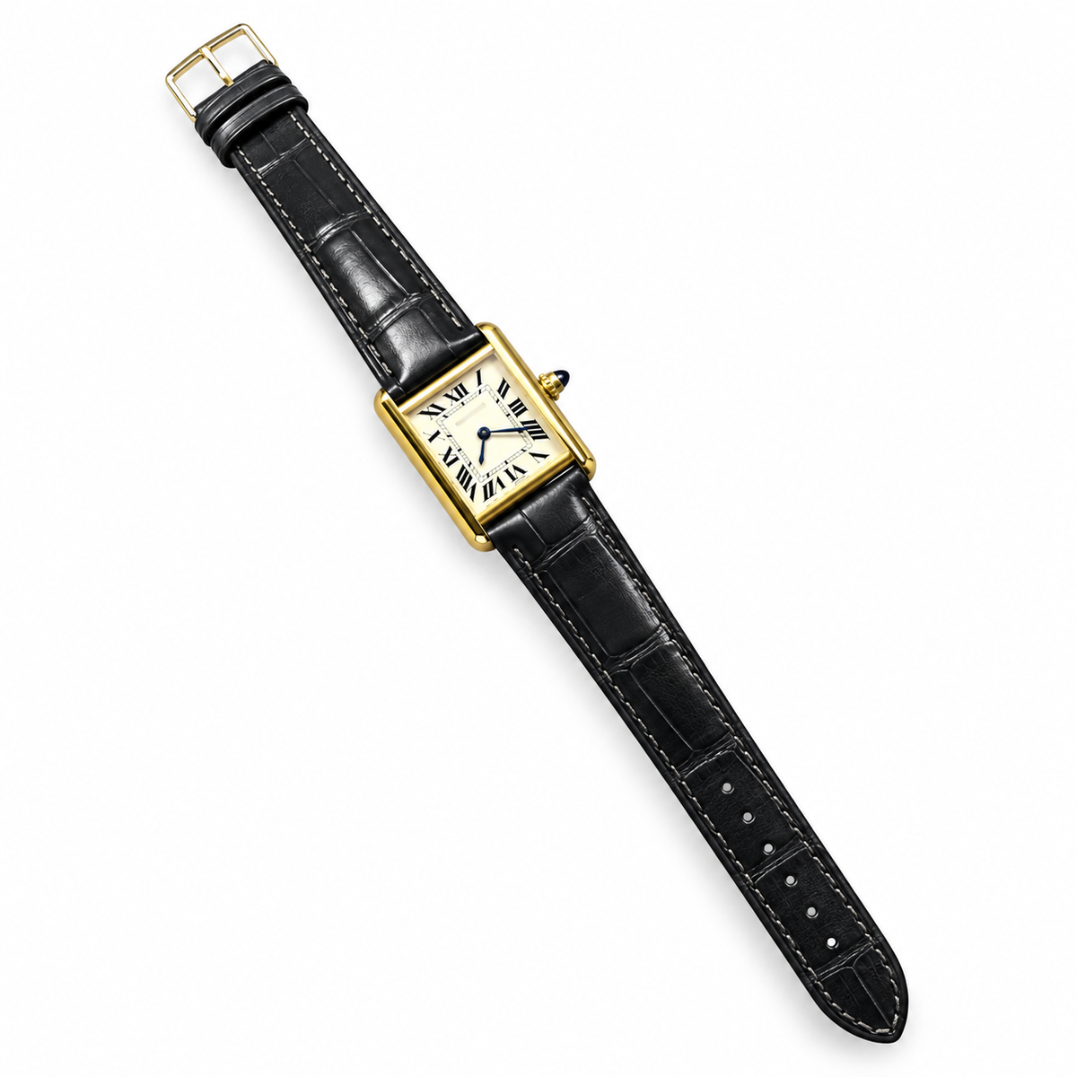 Cartier Tank Must Small Yellow Gold Ivory Dial Black Strap Watch – KDY