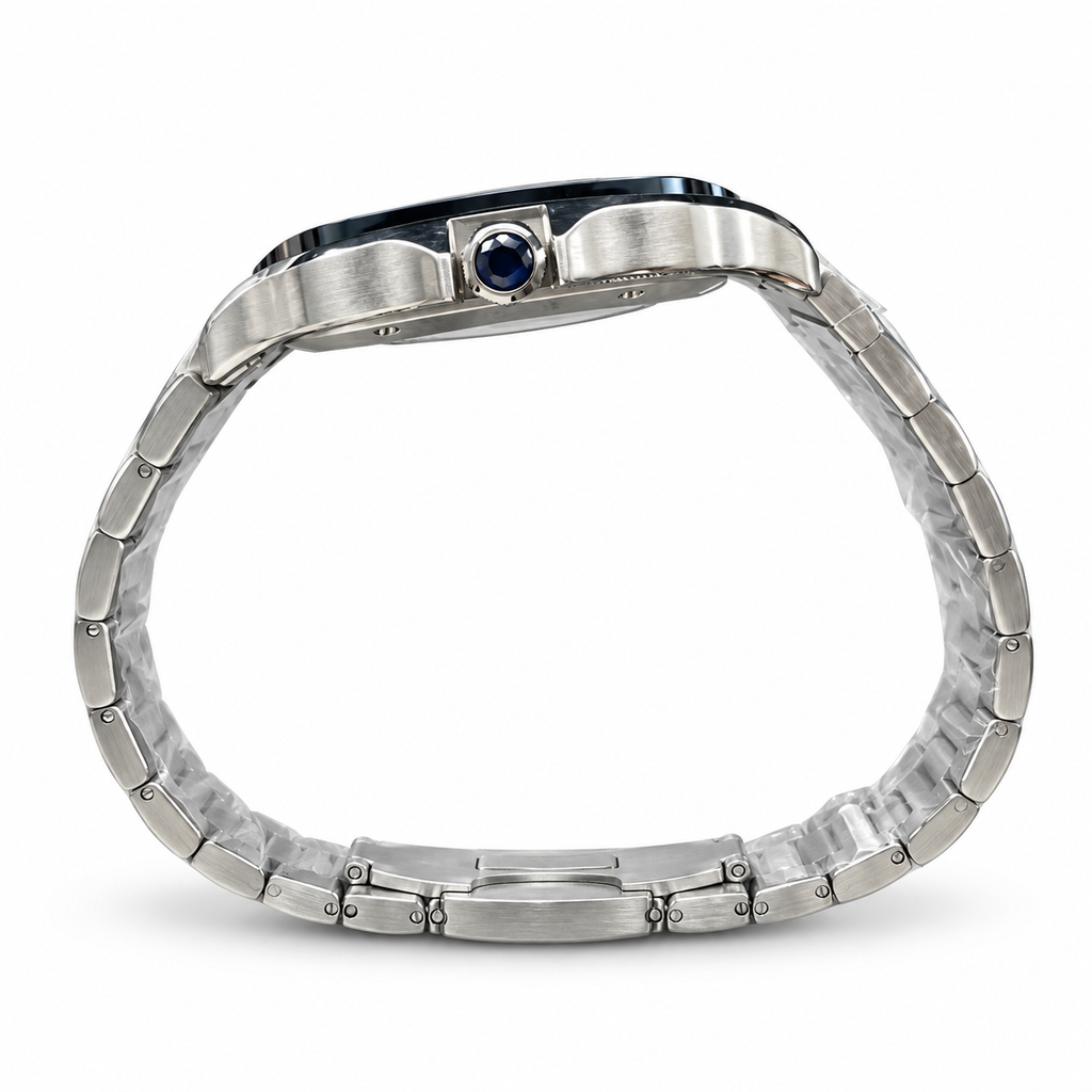 Cartier Santos Skeleton Blue ADLC Bezel Steel Bracelet Watch – KDY
