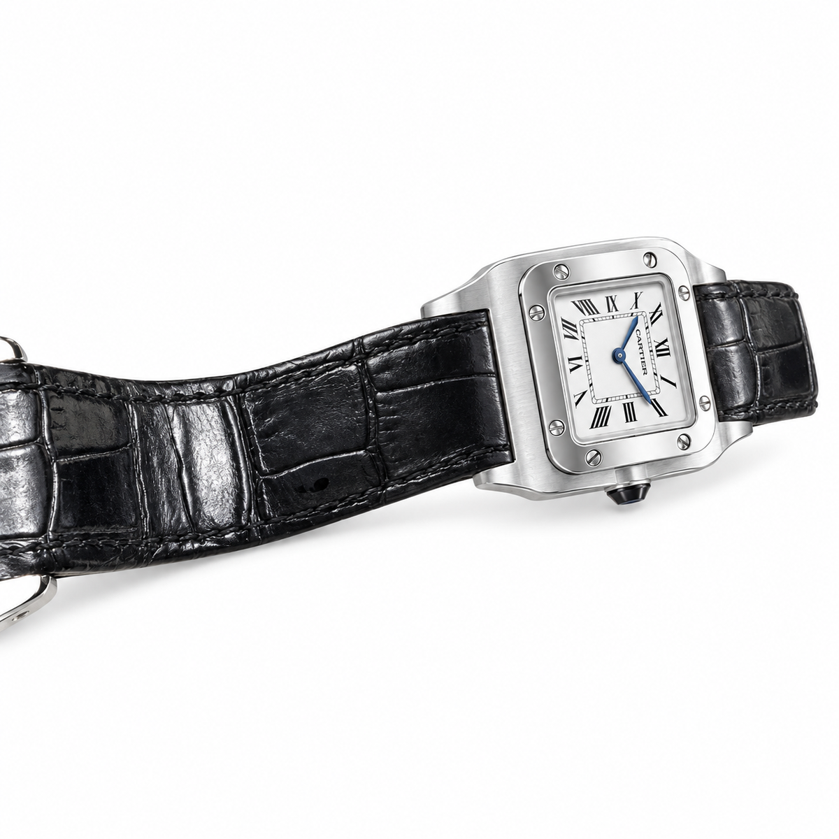 Cartier Santos 100 Large Automatic White Dial Black Alligator Leather Men's Luxury Watch Swiss Made