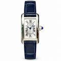 Cartier Tank Américaine Small — 18K White Gold, Silver Dial, Roman Numerals & Navy Alligator Strap, Women