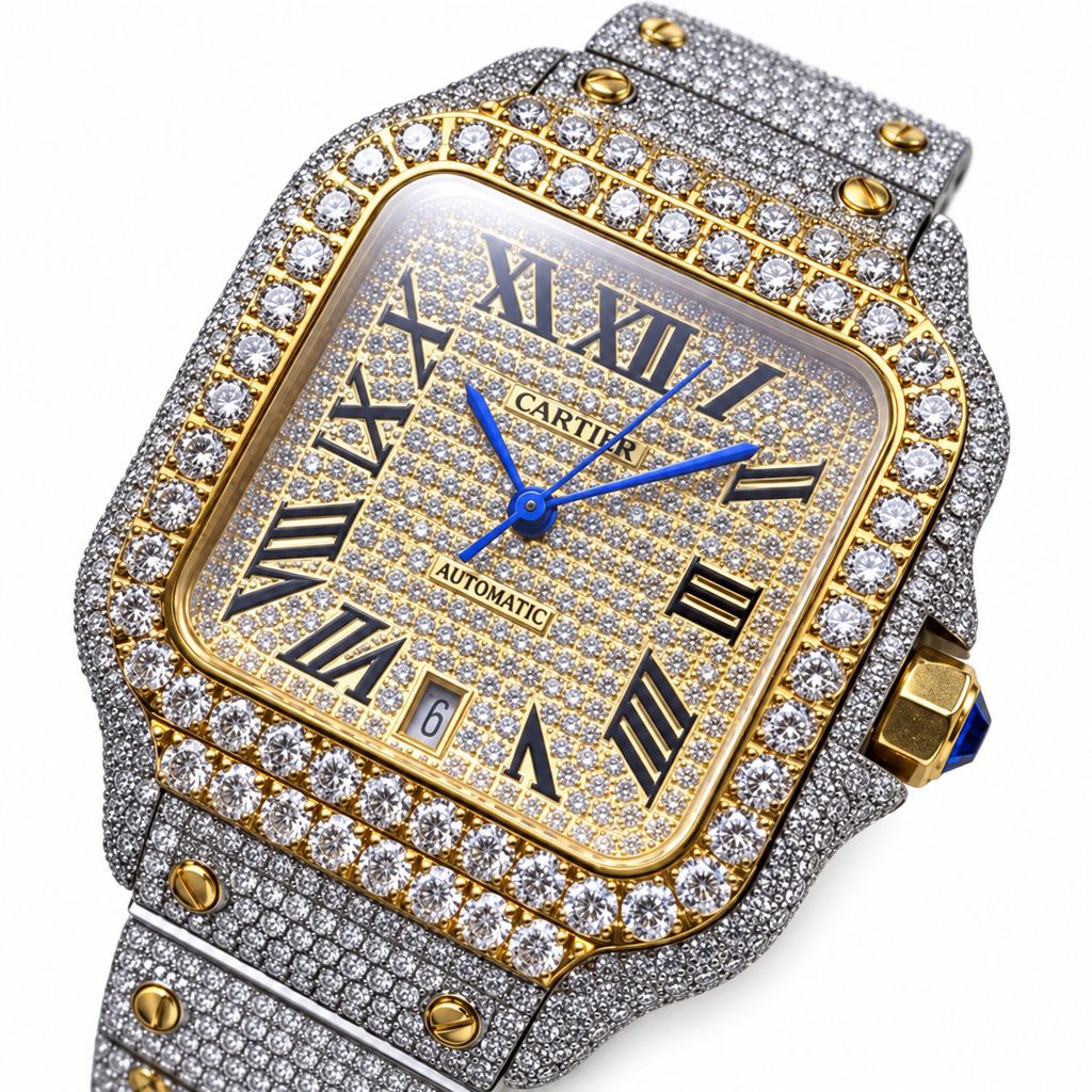 Cartier Santos Large Fully Iced Out Diamond-Set Two-Tone Watch – KDY