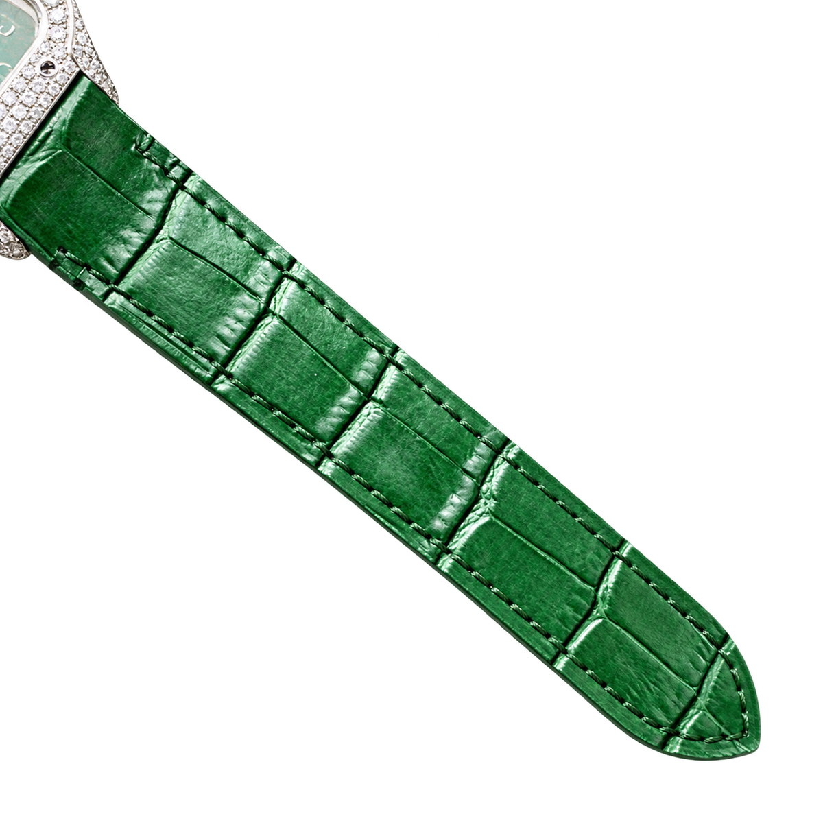 Cartier Santos de Cartier Automatic — 18K White Gold, Full Diamond Bezel, Green Arabic Dial & Green Alligator Strap