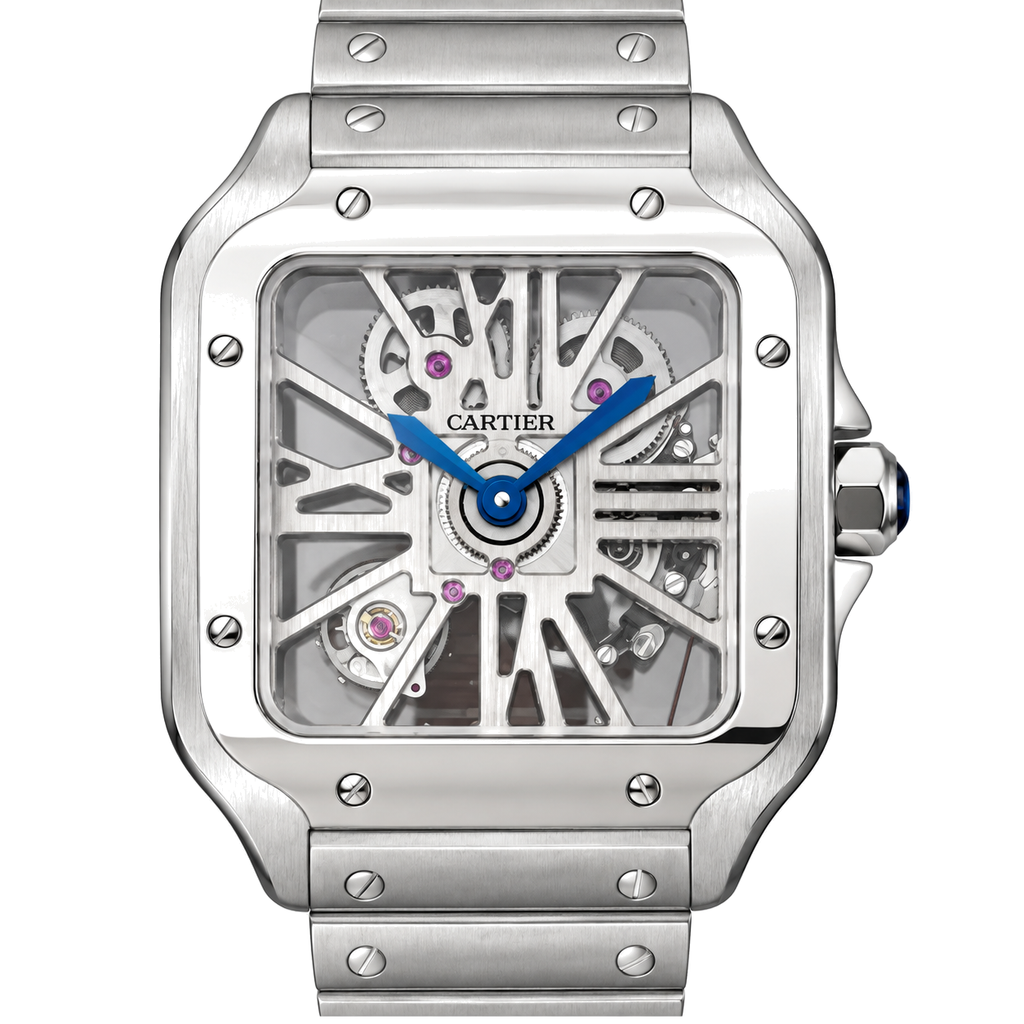 Cartier Santos de Cartier Skeleton Blue Hands Stainless Steel Bracelet Watch
