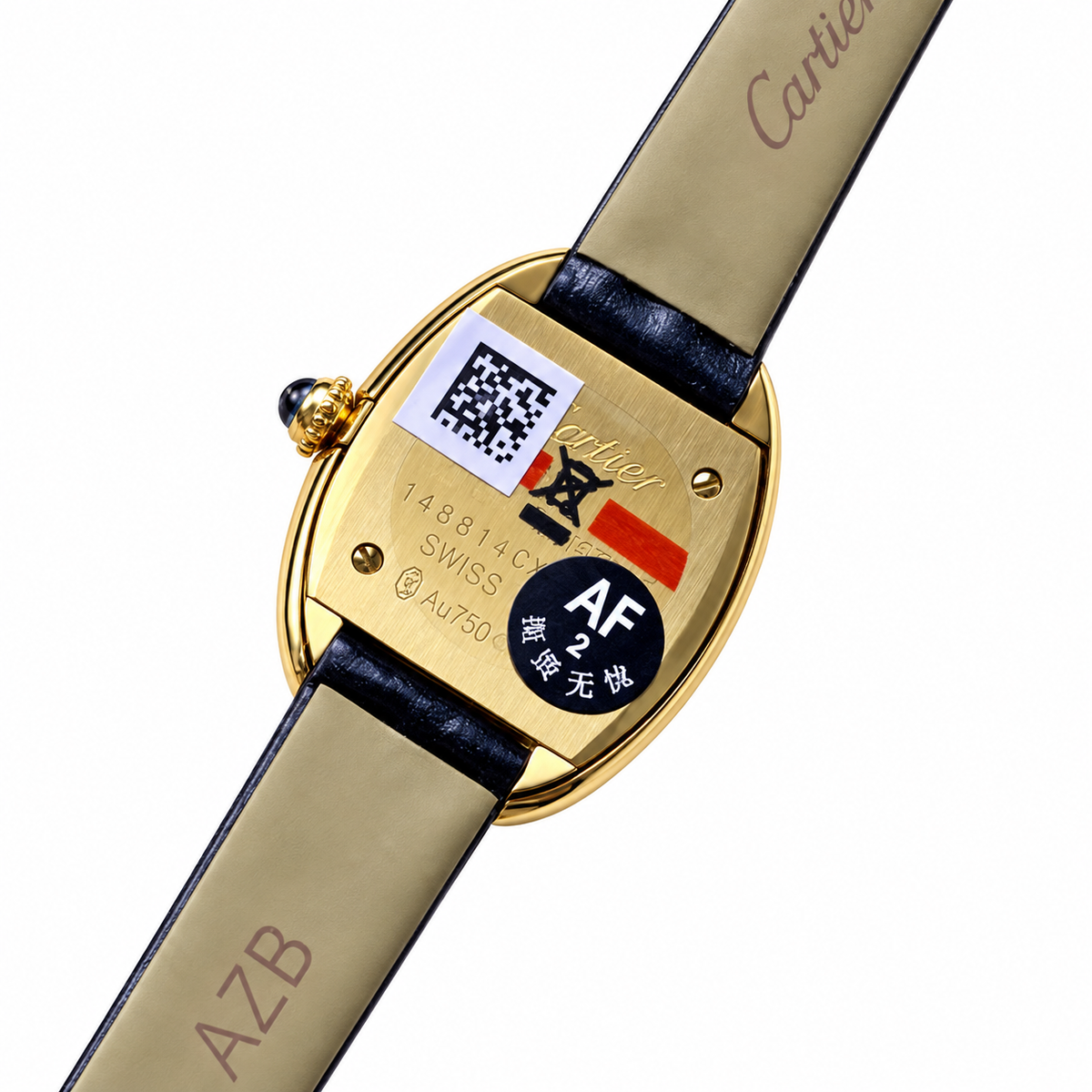 Cartier Baignoire Vintage Mini — 18K Yellow Gold, Black Onyx Dial, No Numerals & Black Leather Strap, Women