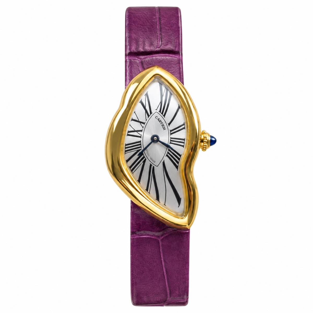 Cartier Crash — 18K Yellow Gold, Silver Dial, Roman Numerals & Purple Alligator Strap, Women