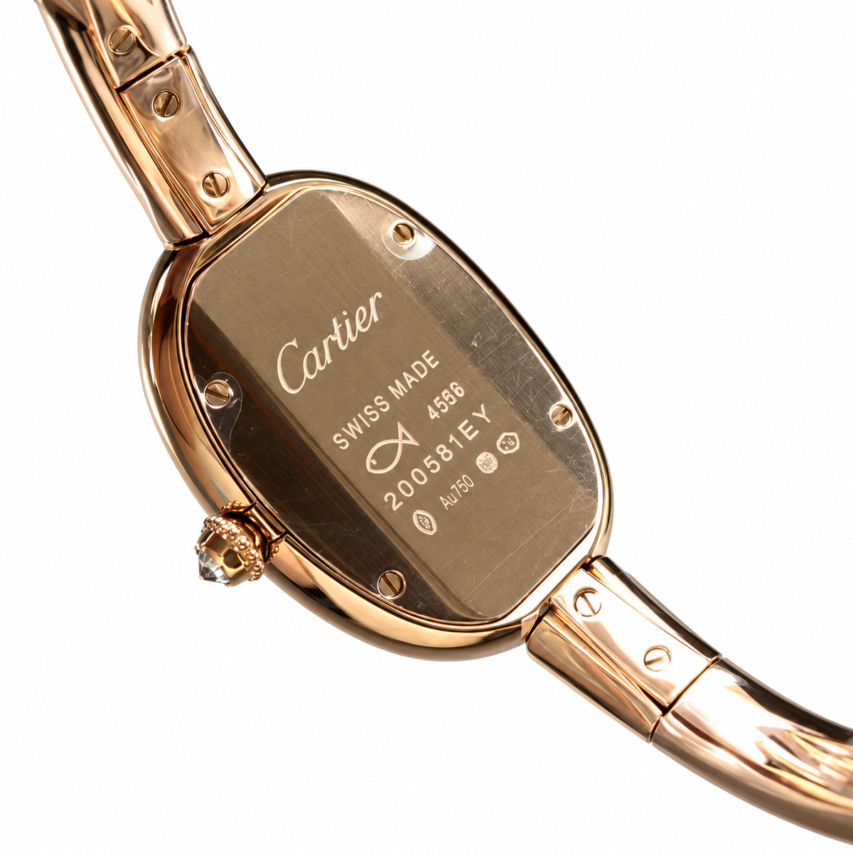 Cartier Baignoire — 18K Yellow Gold, Diamond Bezel, White Dial & Gold Bangle, Women